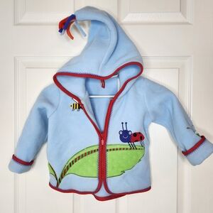 Hanna Anderson Ladybug Cricket Embroidered Fleece Jacket Hooded Blue 18 - 24